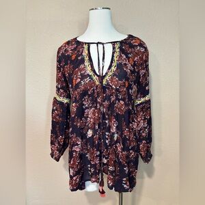 RAGA Floral Boho Blouse in Black and Brown